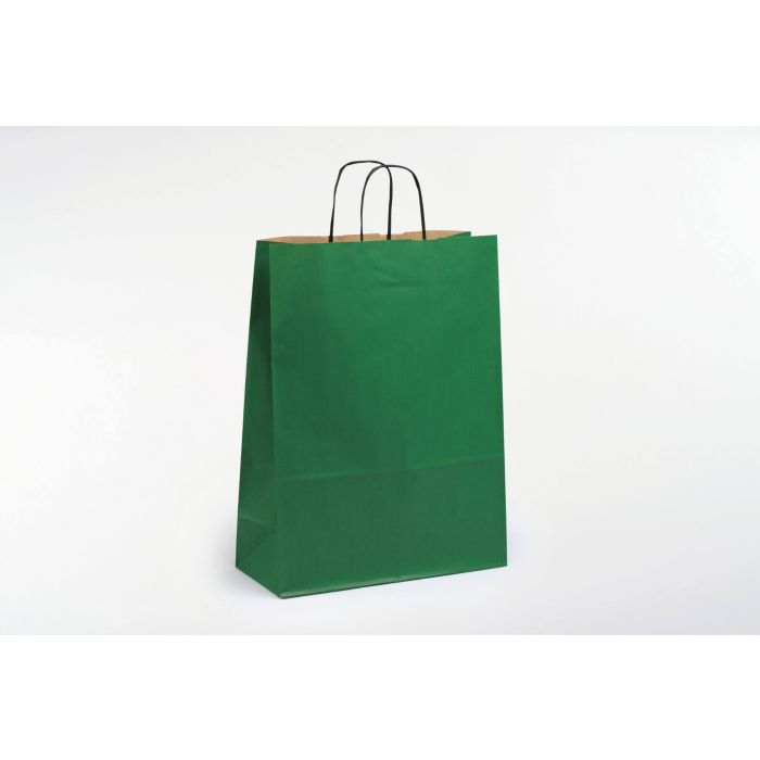 Kraftzak 80gr (24+11X31Cm, Groen, gelijnd, gedraaide handgrepen, 50 stuks)