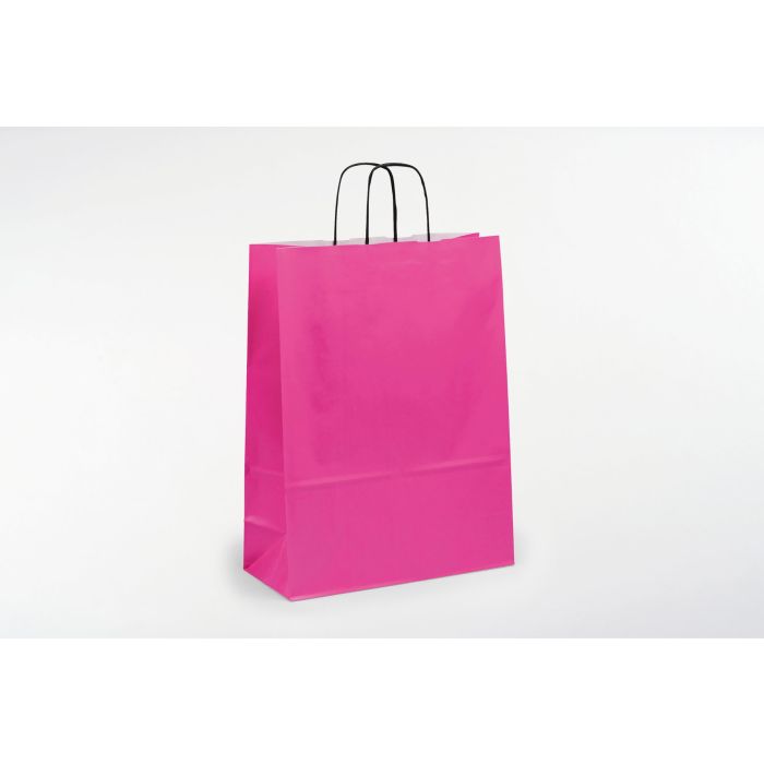 Kraftzak 80gr (32+14X42Cm, Fushia, gelijnd, gedraaide handgrepen, 50 stuks)