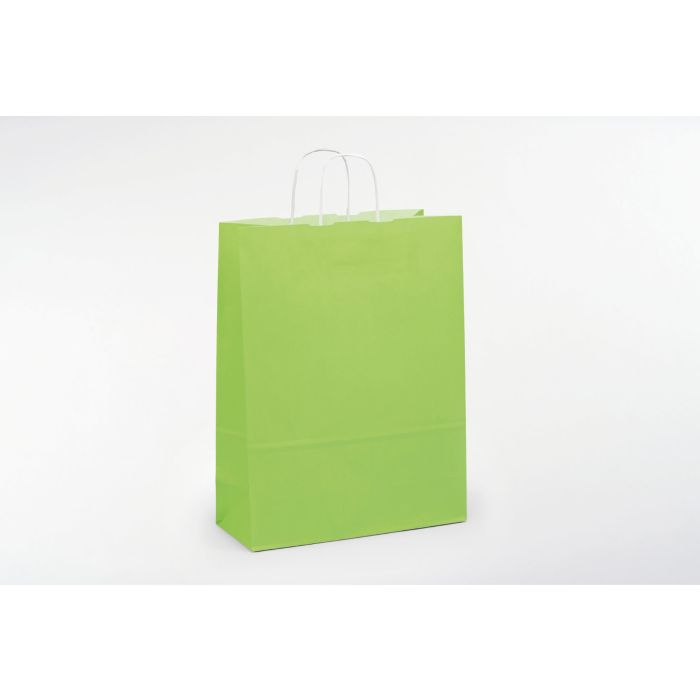Kraftzak 100GR (32+14X42Cm, Lime, Gelijnd, gedraaide handgrepen, 50 stuks)