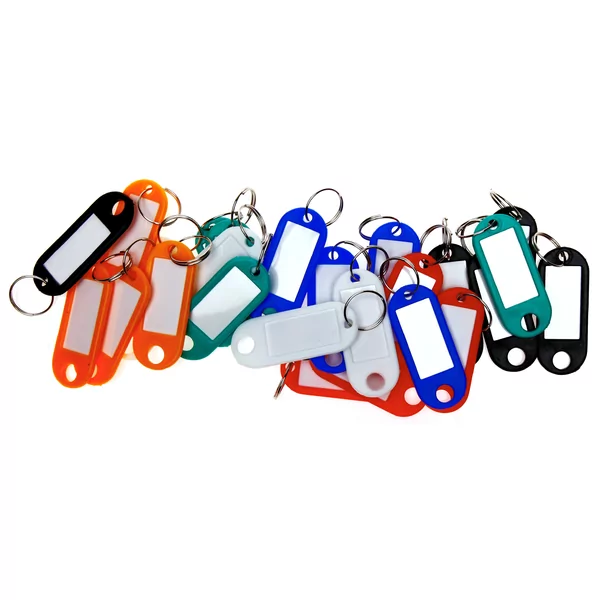 Doos met 50 sleutelhangers in bijeenpassende kleuren