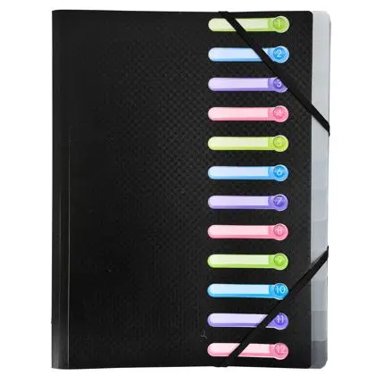 Sorteermap In Pp Met Uitgesneden Vensters - 12 Indelingen - 24X32 Cm - Zwart