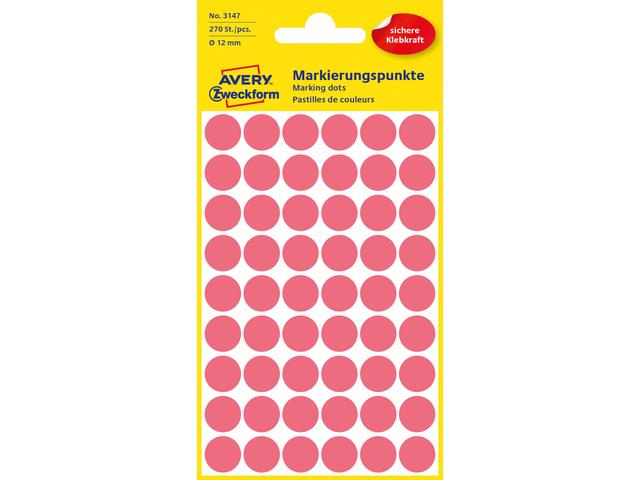 Etiket Zweckform 12Mm Rond,  Fluo Rood, 270 Stuks