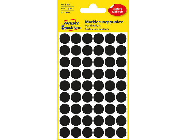 Etiket Zweckform 12Mm Rond, Zwart, 270 Stuks