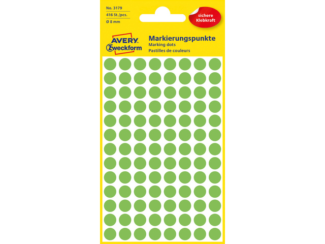Etiket Zweckform 8mm rond, fluo groen, 416 stuks