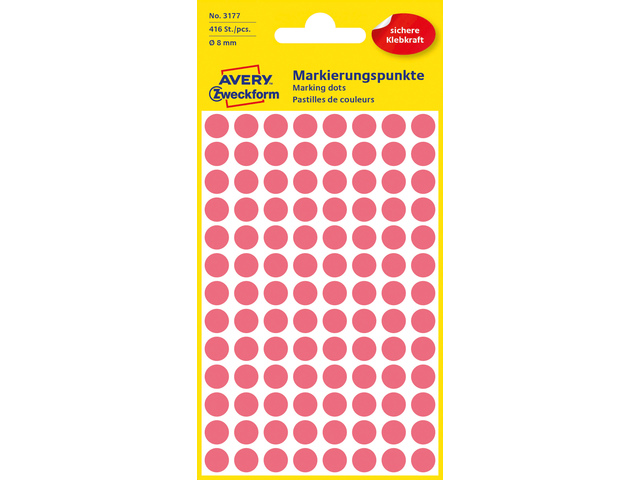 Etiket Zweckform 8Mm Rond , Fluo Rood, 416 Stuks