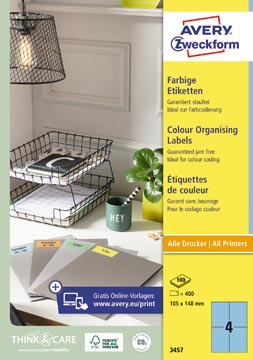 Avery Gekleurde Universele Etiketten Ft 105 X 148 Mm (B X H), 400 Stuks, Blauw