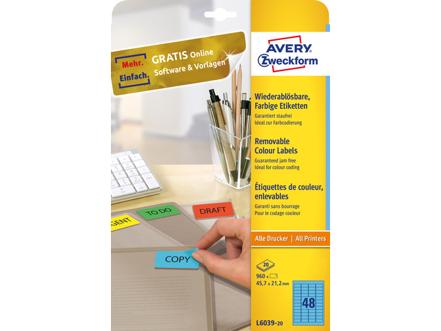 Zweckform Avery Etiket Ilk 45, 7X21.2Mm 20, Blauw, 960 St