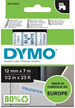 Dymo D1 Tape (12Mmx7M, Blauw-Wit)