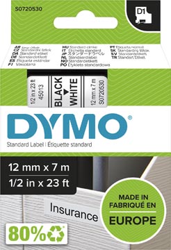 Dymo D1 Tape (12Mmx7M, Zwart-Wit)