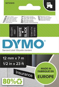Dymo D1 Tape (12Mmx7M, Wit-Zwart)