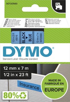 Dymo D1 Tape 12 Mm, Zwart Op Blauw