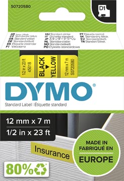 Dymo D1 Tape (12Mmx7M, Zwart/Geel)