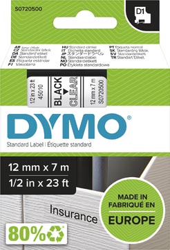 Dymo D1 Tape (12Mmx7M, Zwart-Transparant)