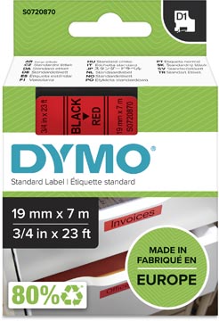 Dymo D1 Tape (19Mmx7M, Zwart-Rood)