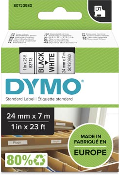 Dymo D1 Tape (24Mmx7M, Zwart-Wit)