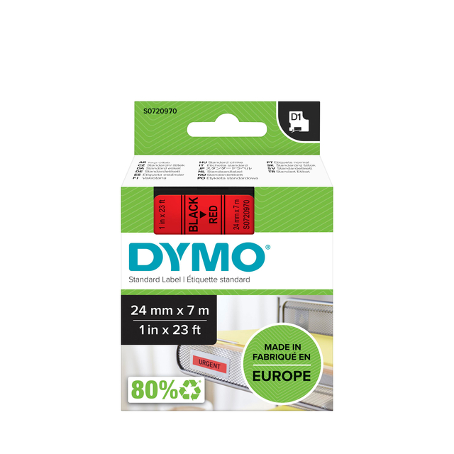Dymo D1 Tape (24Mmx7M, Zwart-Rood)