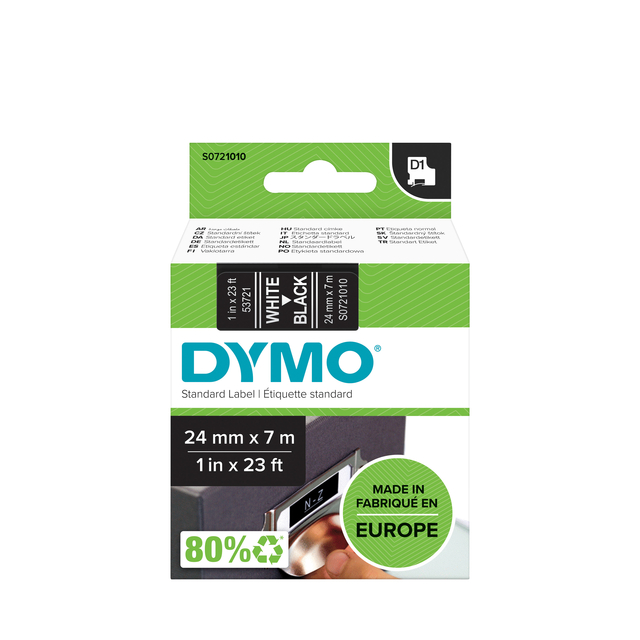 DYMO D1 TAPE (24MMX7M, WIT-ZWART)
