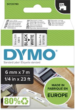 Dymo D1 Tape (6Mmx7M, Zwart/Wit)