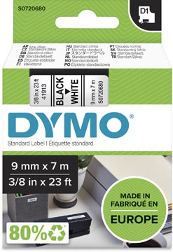 Dymo D1 Tape (9Mmx7M, Zwart-Wit)