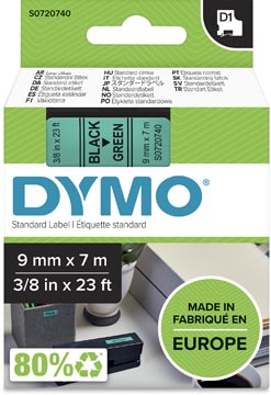 Dymo D1 Tape (9Mmx7M, Zwart-Groen)