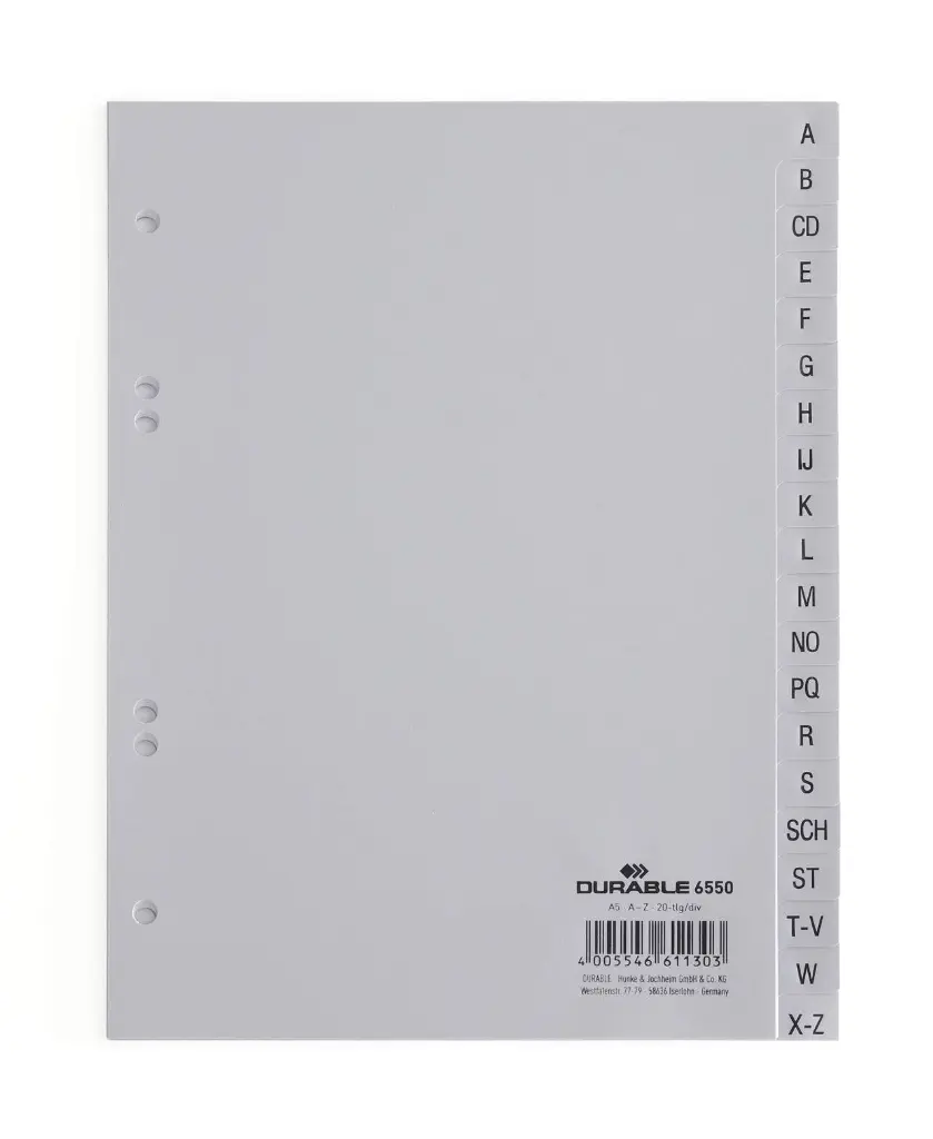 Tabbladen A5 20-delig bedrukte tabs A-Z PP 