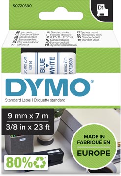 Dymo D1 Tape (9Mmx7M Blauw-Wit)