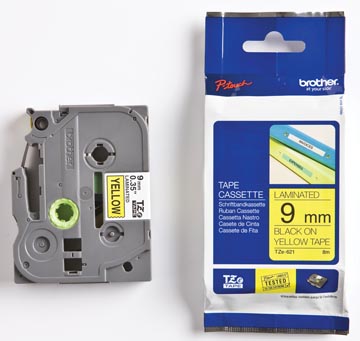 Brother Tze Tape Voor P-Touch 9 Mm, Zwart Op Geel
