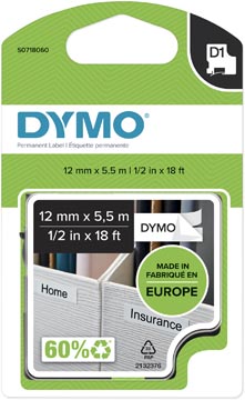 Tape D1 Permanent 12Mmx5,5 Zwart Op Wit