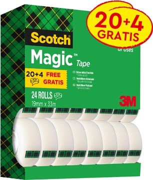 Scotch Magic Tape Plakband Ft 19 Mm X 33 M, Value Pack Met 24 Rollen