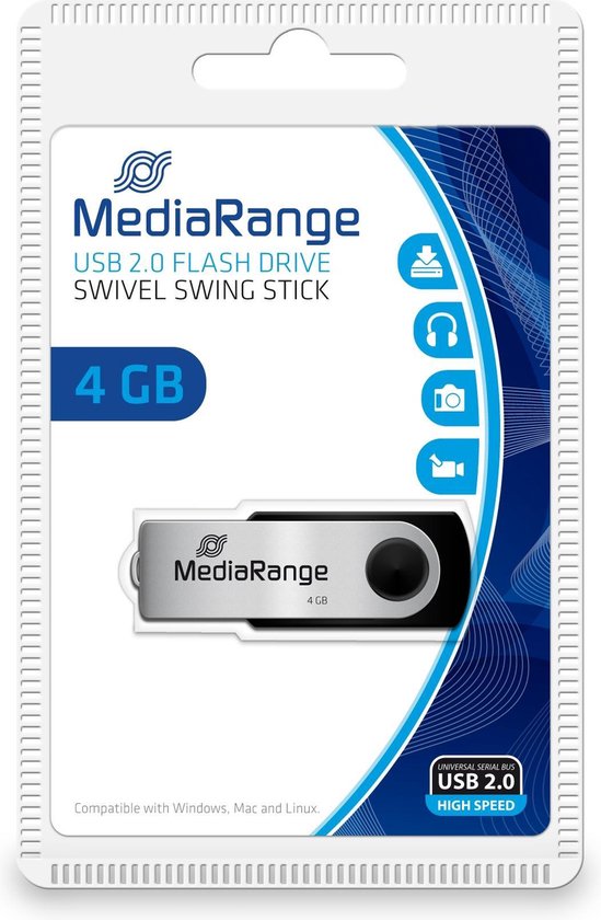 MediaRange Flexi USB STICK - 4GB,  15MB/s USB 2.0 black-silver