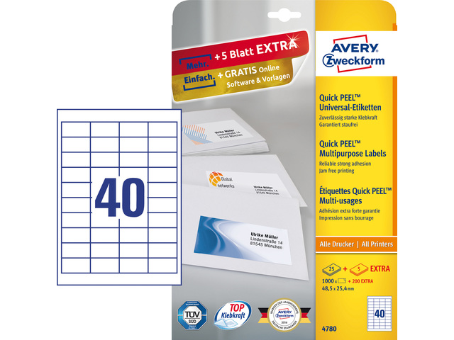 Zweckform Avery 4780 Universele Etiket 48.5X25.4Mm Wit, Quickpeel, 1000St