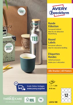 Zweckform Avery, Rond, Diameter 60 Mm, 1200 Etiketten, Wit