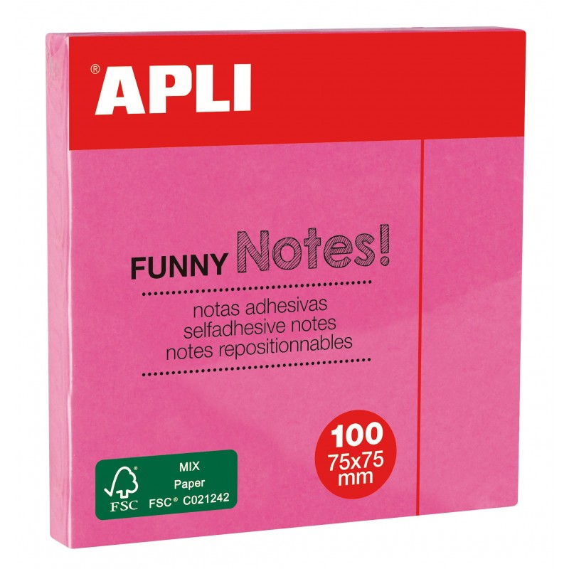 apli notes fluo 75x75mm roze