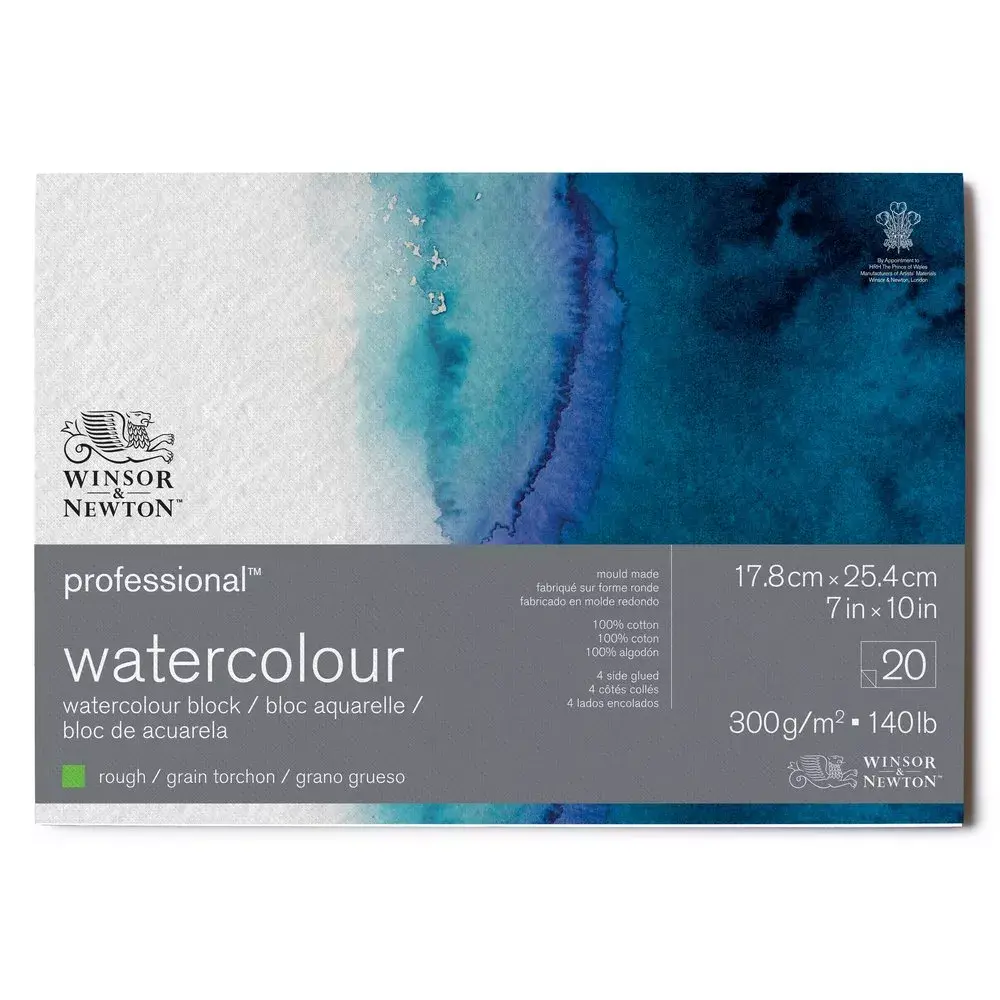 Winsor & Newton Professioneel Watercolour Blok 4 Zijdig Gelijmd Grain Torchon 300Gr 17.8x25.4cm 20 Vel