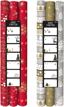 kerstpapier 3pak+labels 2mx70cm