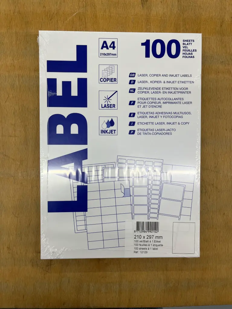 etiketten 100 vellen (210x297mm a4/1)