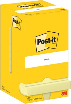 POST-NOTES, 100 VEL, ft 76X76mm, GEEL, PAK VAN 12 BLOKKE