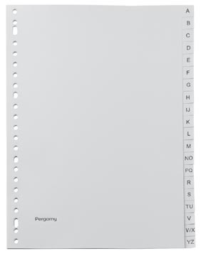 Q-CONNECT tabbladen, A4, PP, 11-gaatsperforatie, set van A-Z, 20 tabs, grijs