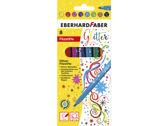 Viltstiften Eberhard Faber Glitter, assorti etui à 8st. uitwasbaar