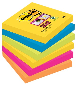 Post-It Super Sticky Notes Carnival, 90 Vel, Ft 76X76Mm, Pak Van 6 Blokken