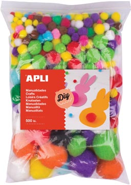 APLI POMPONS, ZAKJE MET 500st IN GEASSORTEERDE KLEUREN