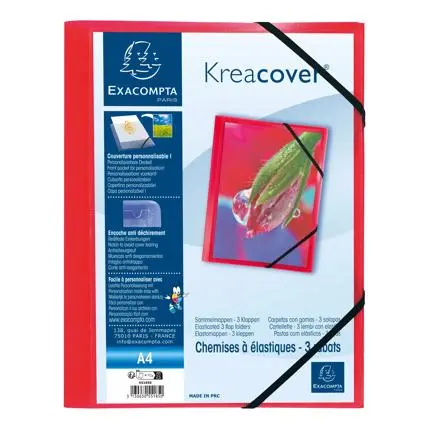 KREACOVER ELASTOMAP MET 3 KLEPPEN - ONDOORSCHIJNENDE PP 5/10de - A4 - ROOD