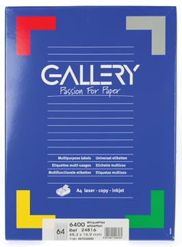 Gallery Witte Etiketten Ft 48,3 X 16,9 Mm (B X H), Ronde Hoeken, Doos Van 6.400 Etiketten