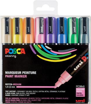 Set Van 8 Markers Met Conische Punt Medium  - Beige - Strogeel - Roze Zalm - Lichtroze - Lilas - Hemel Blauw- Lichtgroen - Grijs