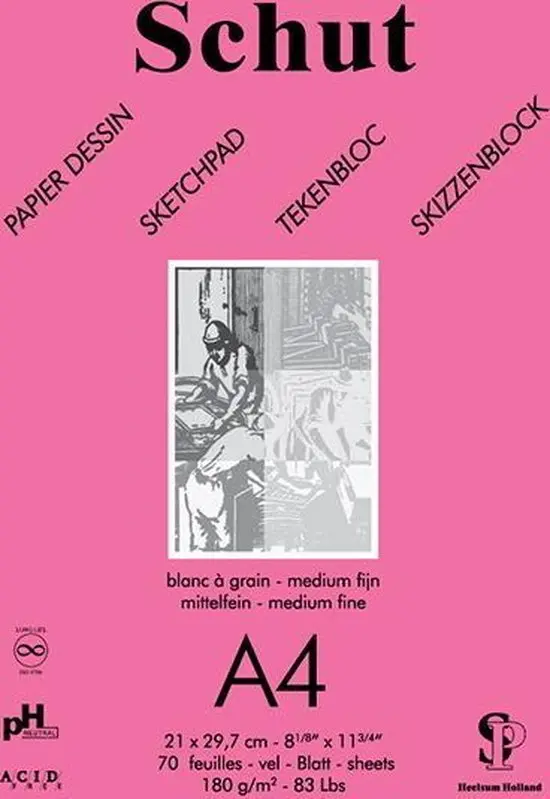 Schut Dessin Tekenblok, 180 Gram, A4, Pink