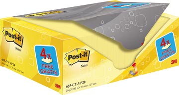 Post-Notes, 100 Vel, Ft 76X127Mm, Geel, Pak Van 16 Blokken + 4 Gratis