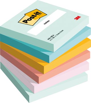 Post-It Notes, Beachside Colour Collection, Ft 76 X 76 Mm, 100 Vel, Pak Van 6 Blokken