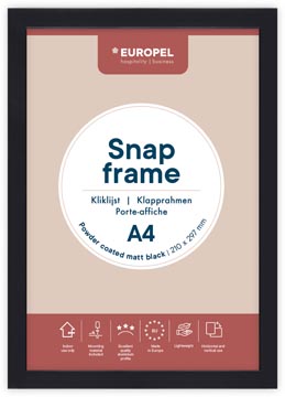 Europel Clicklijst, Lijst 25Mm A4, Mat Zwart Posterframe