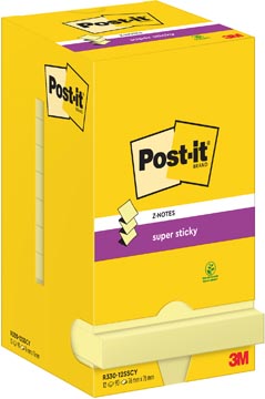 Post-It Super Sticky Z-Notes, 90 Vel, Ft 76 X 76 Mm, Geel, Pak Van 12 Blokken