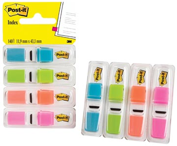 Post-It Index Smal, 4 X 35 Tabs, Turkoois, Lichtgroen, Oranje En Roze